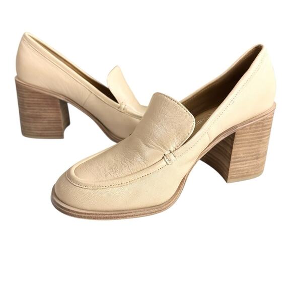 Crown Vintage Caitlun Pump Leather Cream Block Heel Loafers Size 10 - Picture 14 of 15
